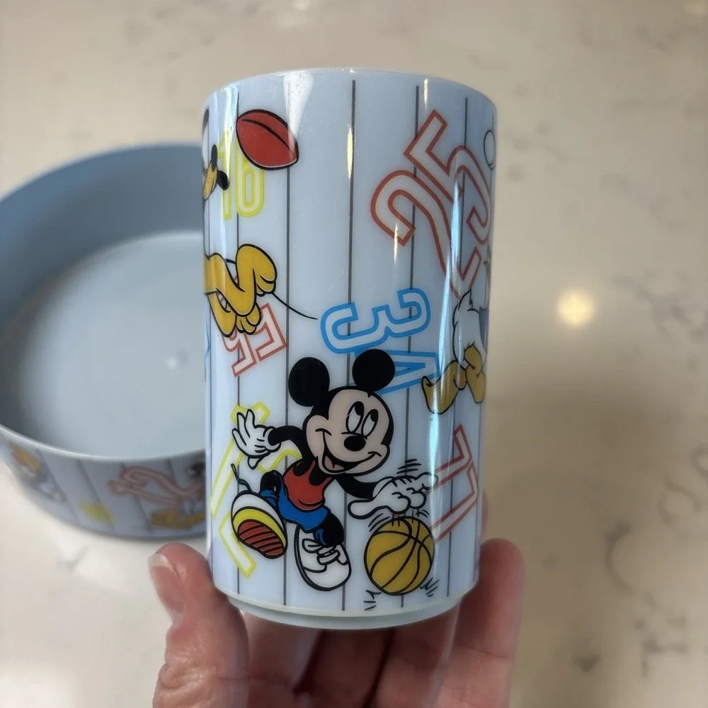 Vtg 1993 Betras Kids Mickey Mouse and Friends 2 Piece Dinnerware Set Sport Theme